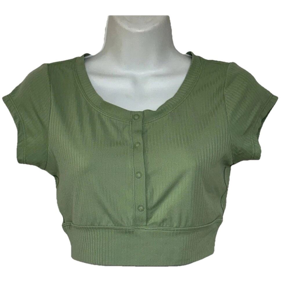 OFFLINE By Aerie Ribbed Crop Top Women’s Size XS Green Short Sleeve Stretch